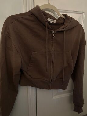 Garage Cropped Zip-Up Hoodie in Brown